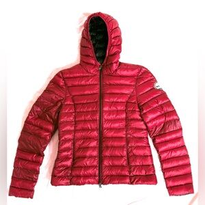 No. 1 Como Women Size XS Red Nylon Puffer Jacket Hood Hip Length Winter